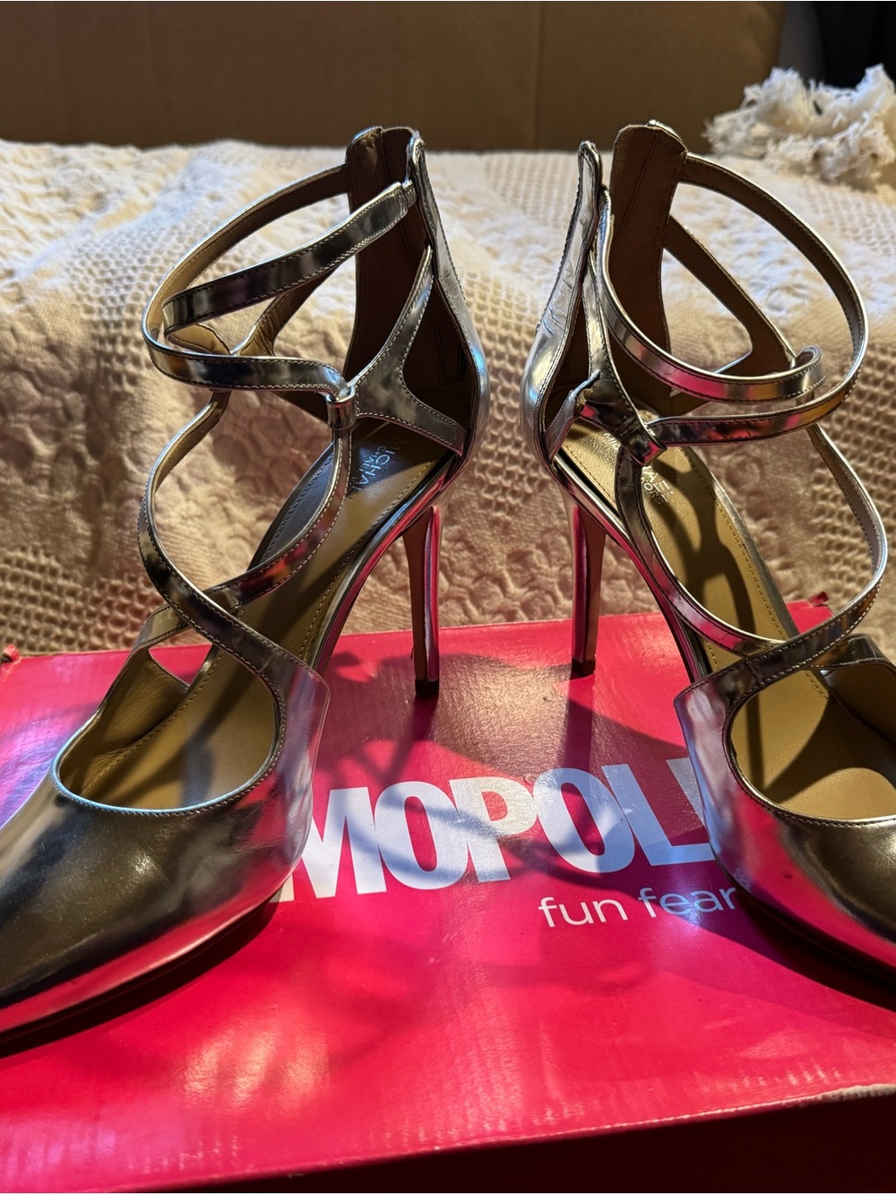 Michael Kors Silver Metallic Strappy Stiletto Heels